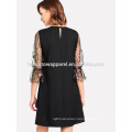 Botanical Embroidery Mesh Flounce Sleeve Dress Manufacture Wholesale Fashion Women Apparel (TA3161D)